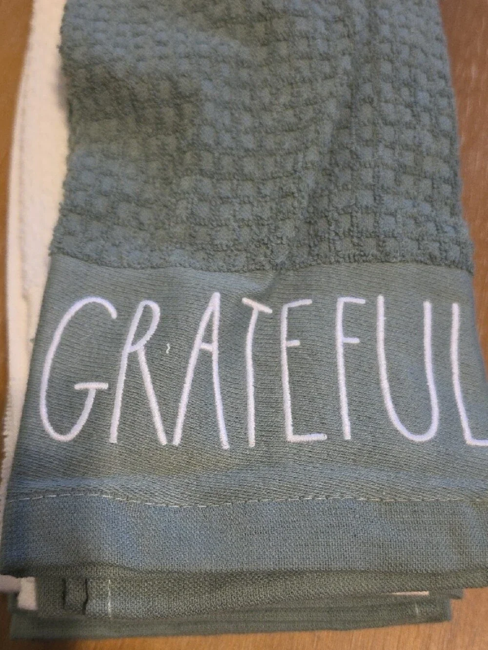 Rae Dunn Olive Green 'BLESSED' Waffle Knit Kitchen Towel Set Of 3 NWT